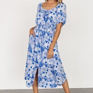 NWT Hayden Los Angeles Women’s Floral Sunflower Blue & White Pocket Midi Dress
